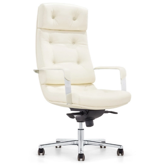 Model 1741921719968 chair has a button-tufted back, open metal-finished arms, and polished base