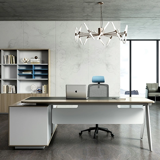 The Kanuo range offers executive desks from 2200 × 1900 mm down to 1600 × 1600 mm, plus negotiation tables, filing cabinets, and modular staff configurations